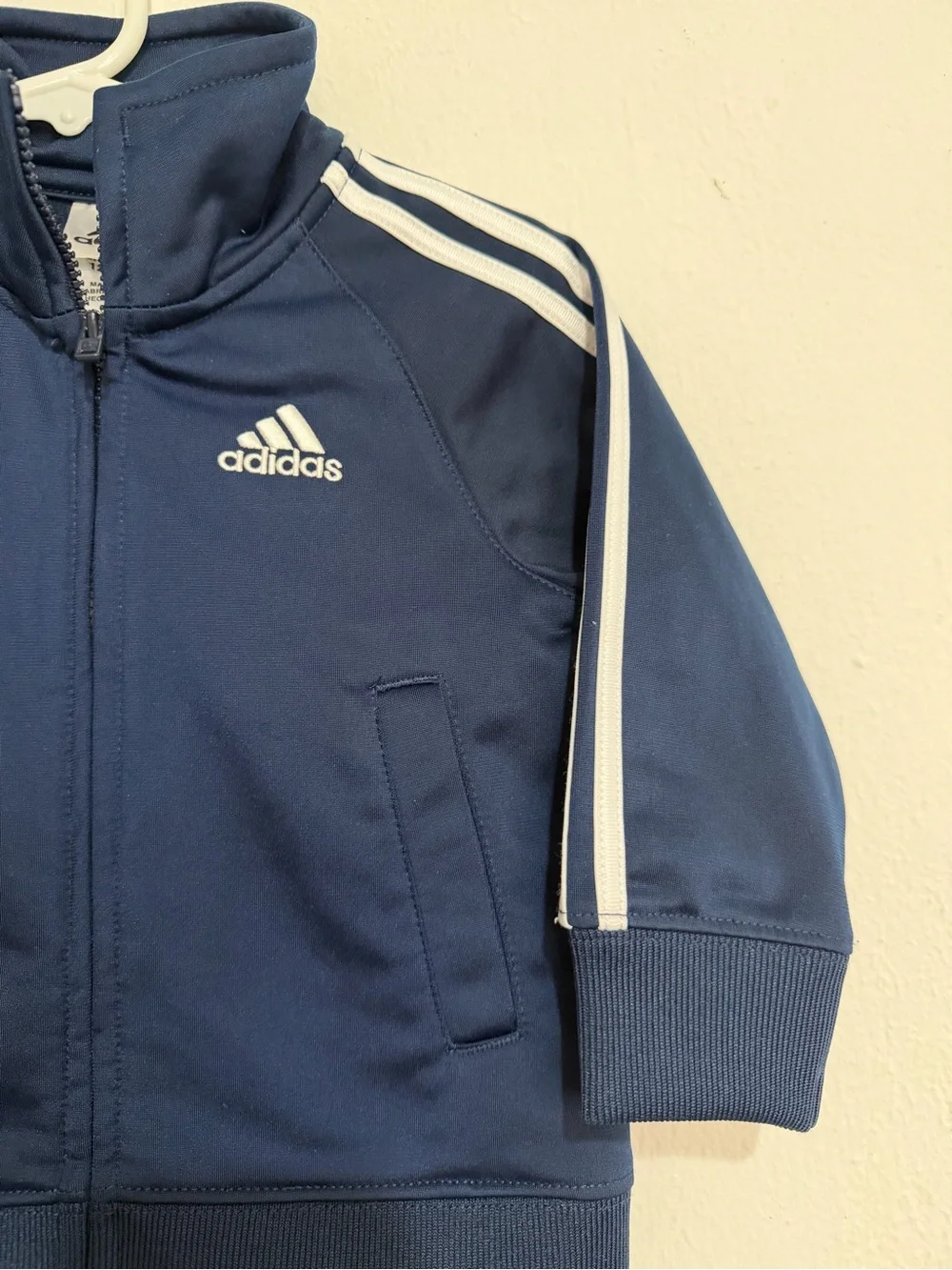 adidas Navy Blue Track Jacket with White Stripes